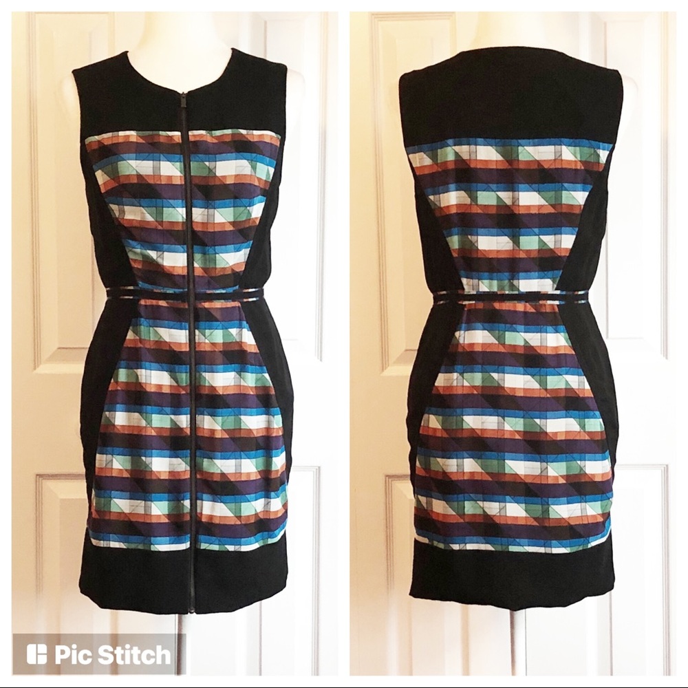 RACHEL Rachel Roy Colorful Geometric Print Sleeveless Zip Mini Dress 4